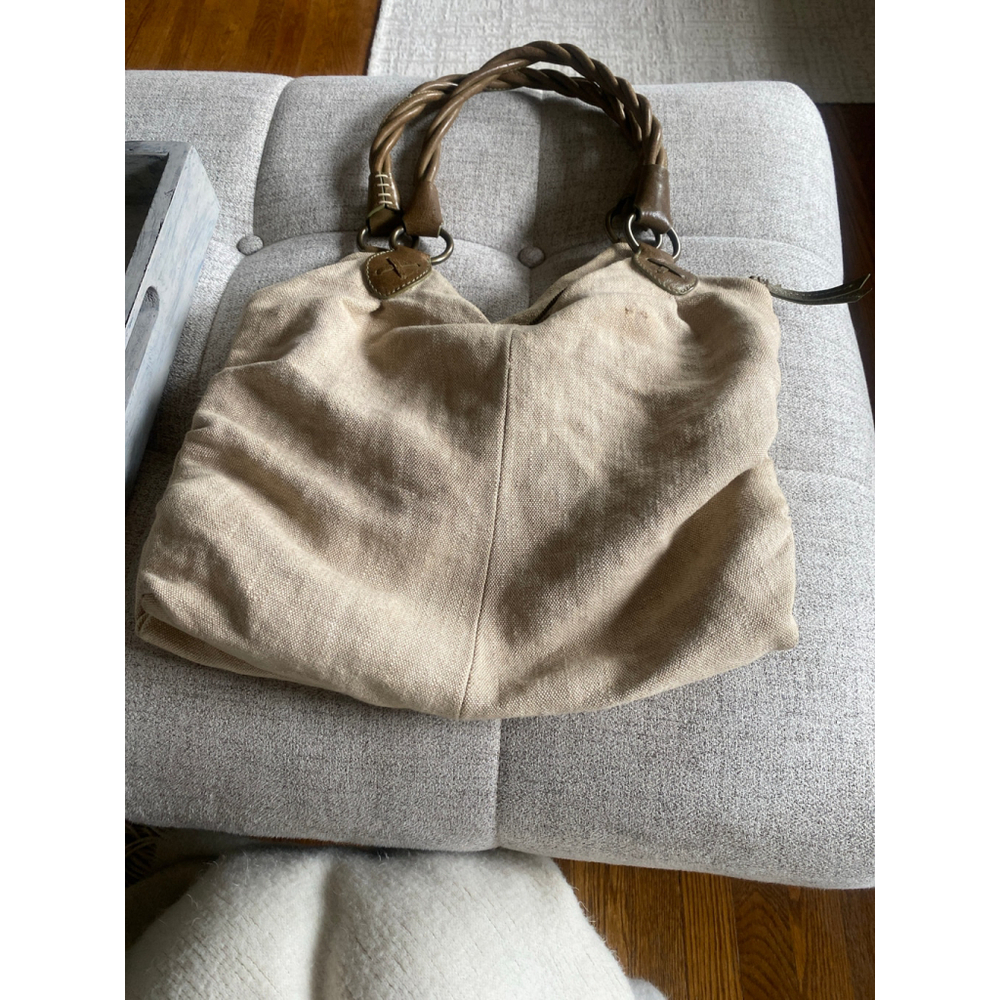 Via Spiga Beige Canvas & Brown Leather Braided-Handle Hobo Bag - Picture 2 of 14